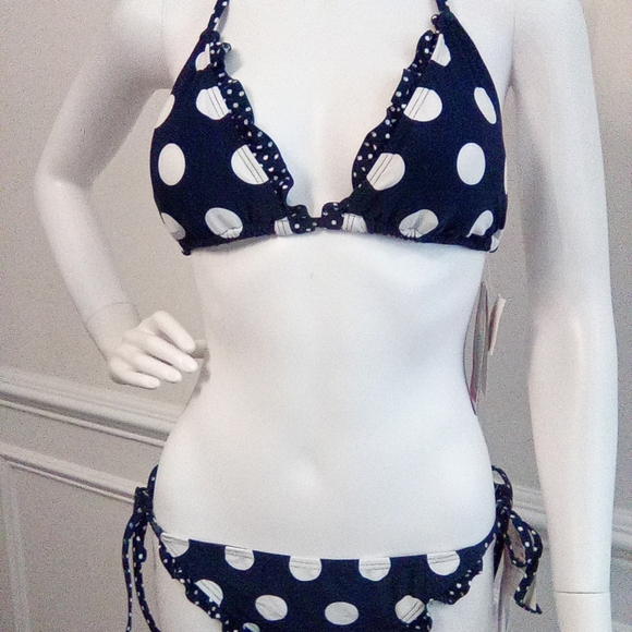 Coco Rave Navy Polka Dot String Bikini, XL 38D & XL Bottom, Navy - Picture 3 of 16